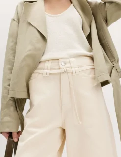 Denim High Waisted Belted Wide Leg Culottes