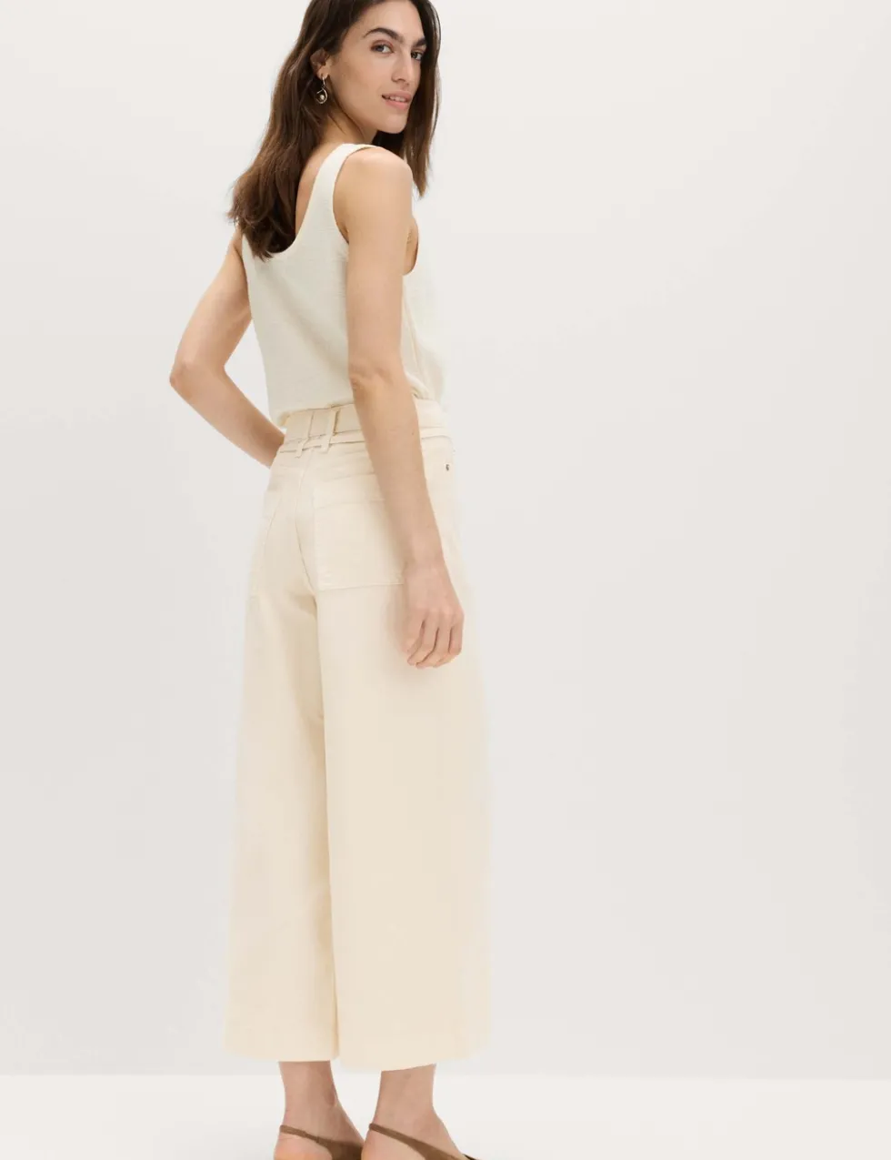 Denim High Waisted Belted Wide Leg Culottes