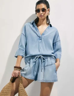 Denim High Waisted Drawstring Shorts