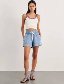 Denim High Waisted Drawstring Shorts