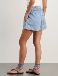 Denim High Waisted Drawstring Shorts