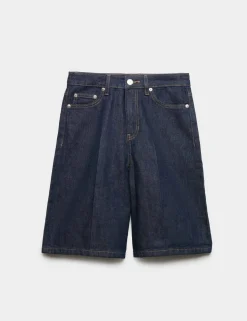 Denim High Waisted Jorts with Linen