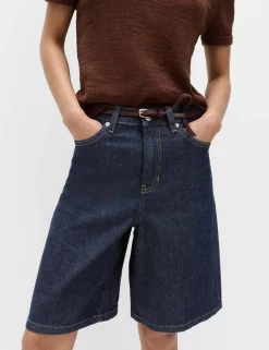 Denim High Waisted Jorts with Linen