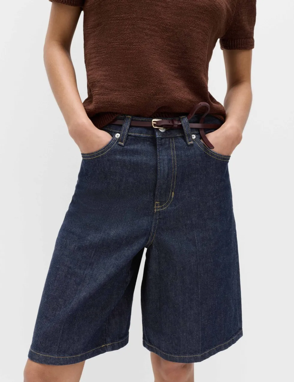 Denim High Waisted Jorts with Linen
