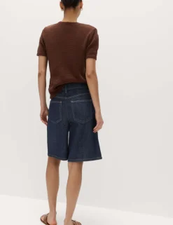 Denim High Waisted Jorts with Linen