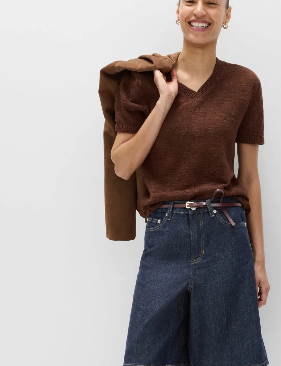 Denim High Waisted Jorts with Linen