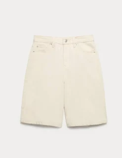 Denim High Waisted Jorts with Linen