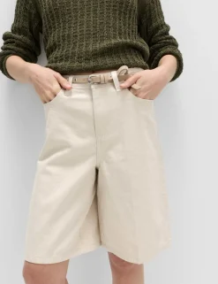 Denim High Waisted Jorts with Linen