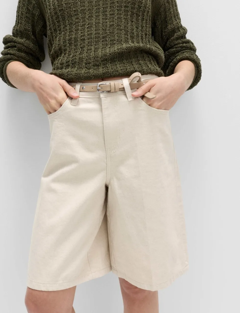 Denim High Waisted Jorts with Linen