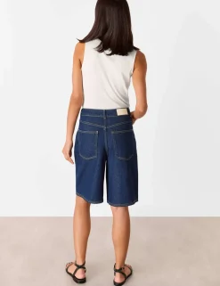 Denim High Waisted Knee Length Shorts