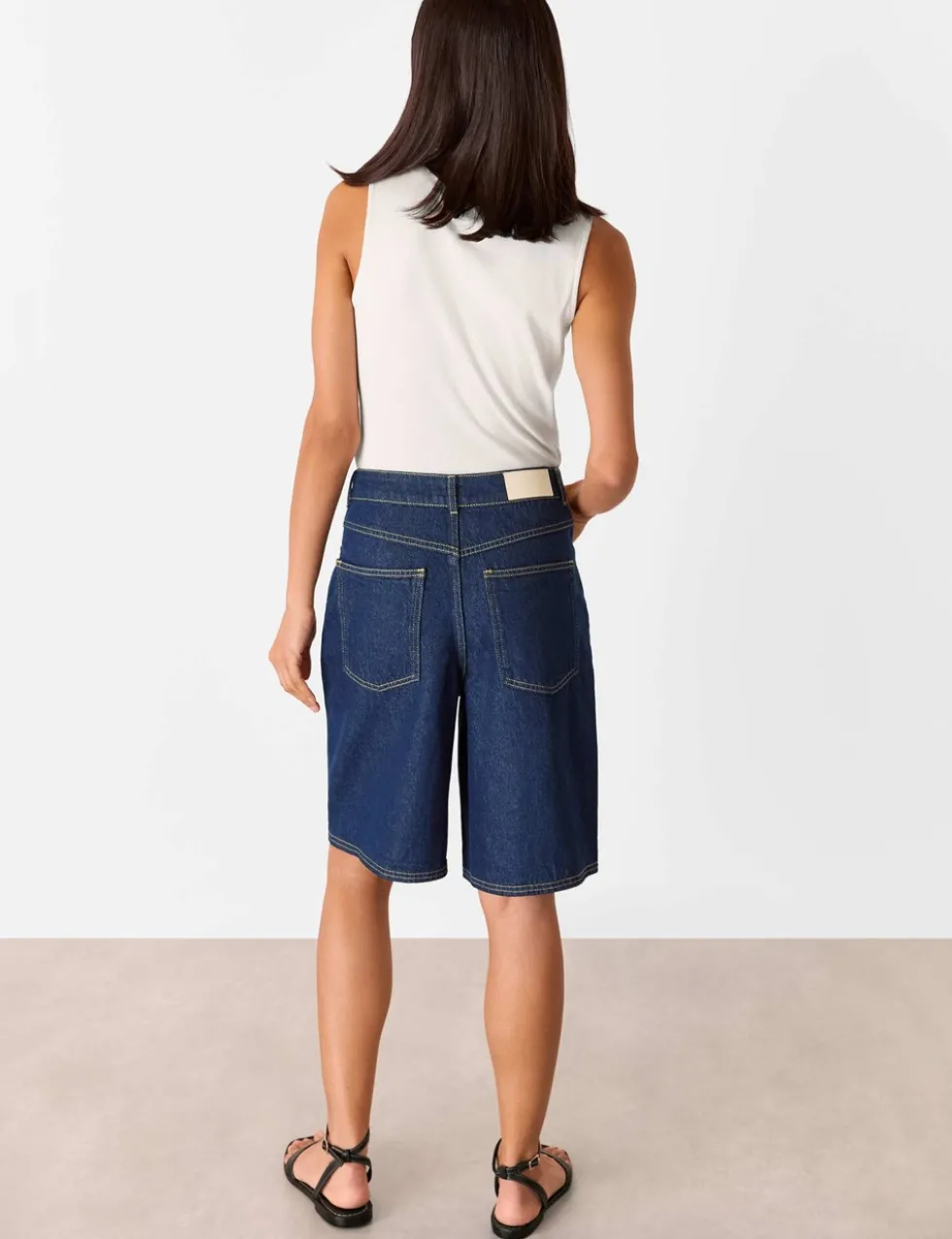 Denim High Waisted Knee Length Shorts
