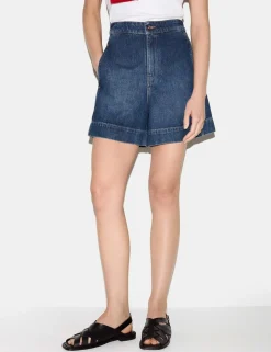 Denim High Waisted Seam Detail Shorts