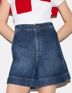 Denim High Waisted Seam Detail Shorts