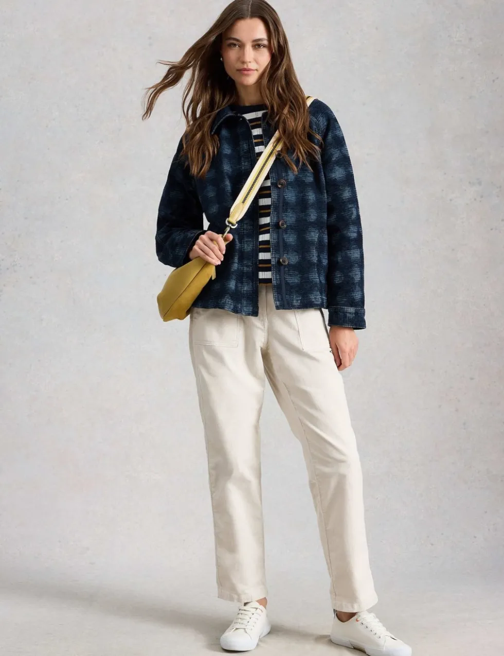Denim Jacquard Collared Jacket