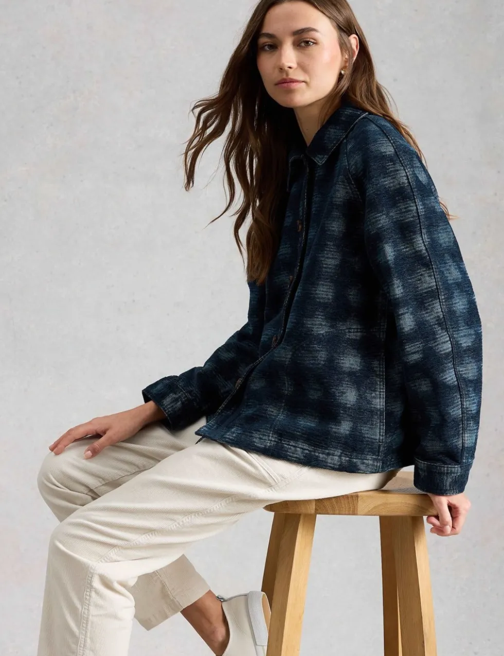 Denim Jacquard Collared Jacket