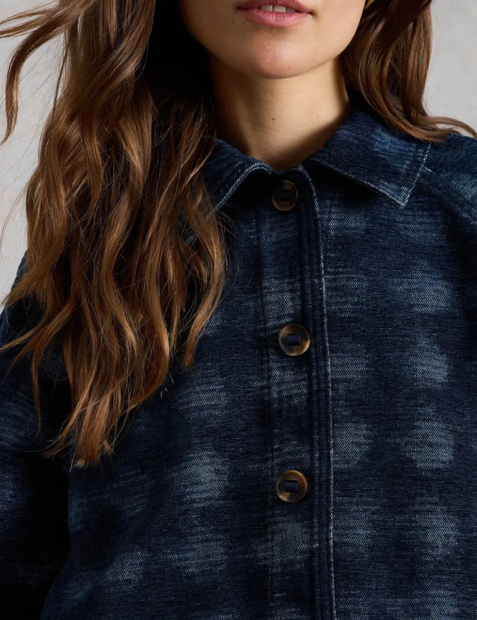 Denim Jacquard Collared Jacket