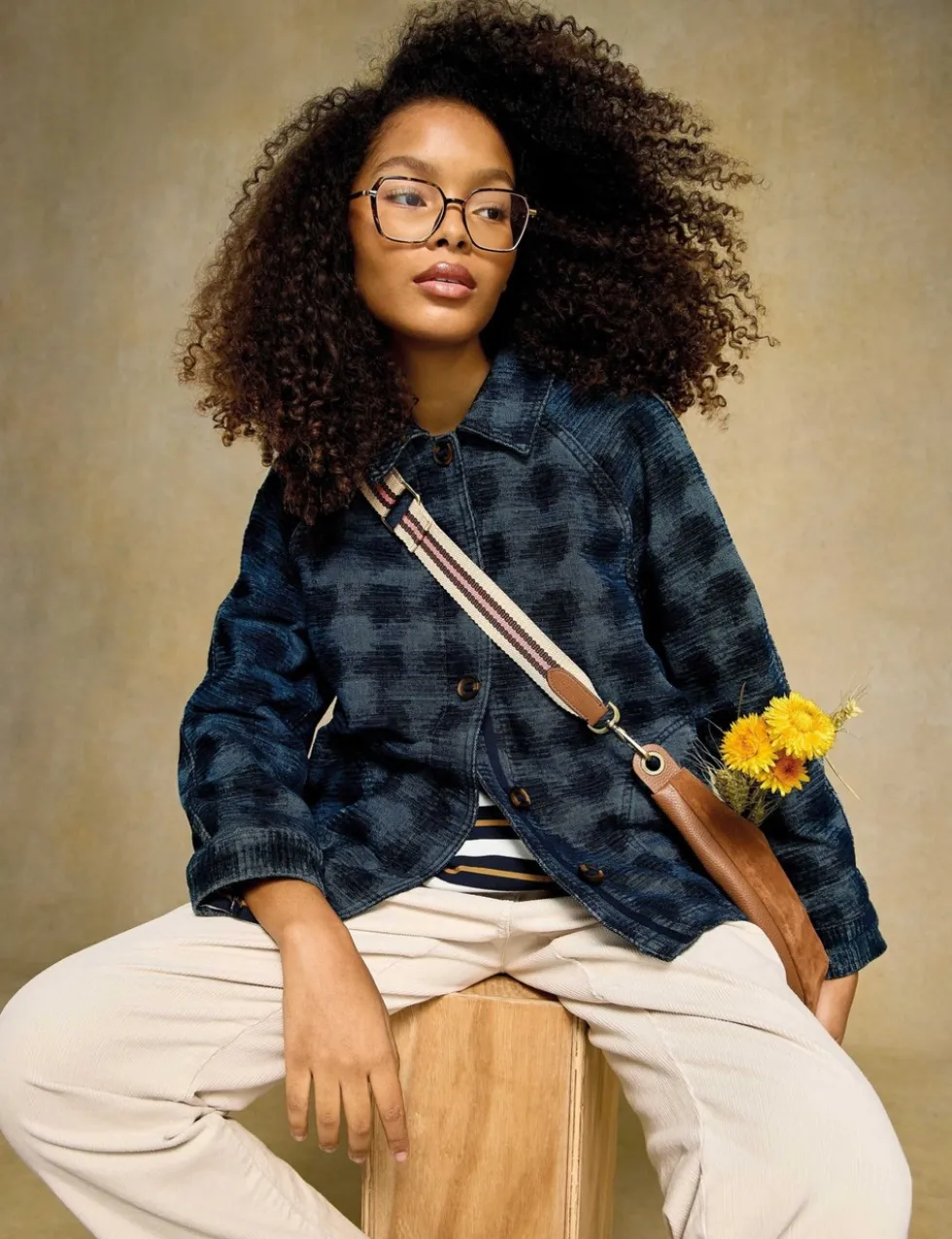 Denim Jacquard Collared Jacket