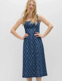 Denim Jacquard Midi Column Dress
