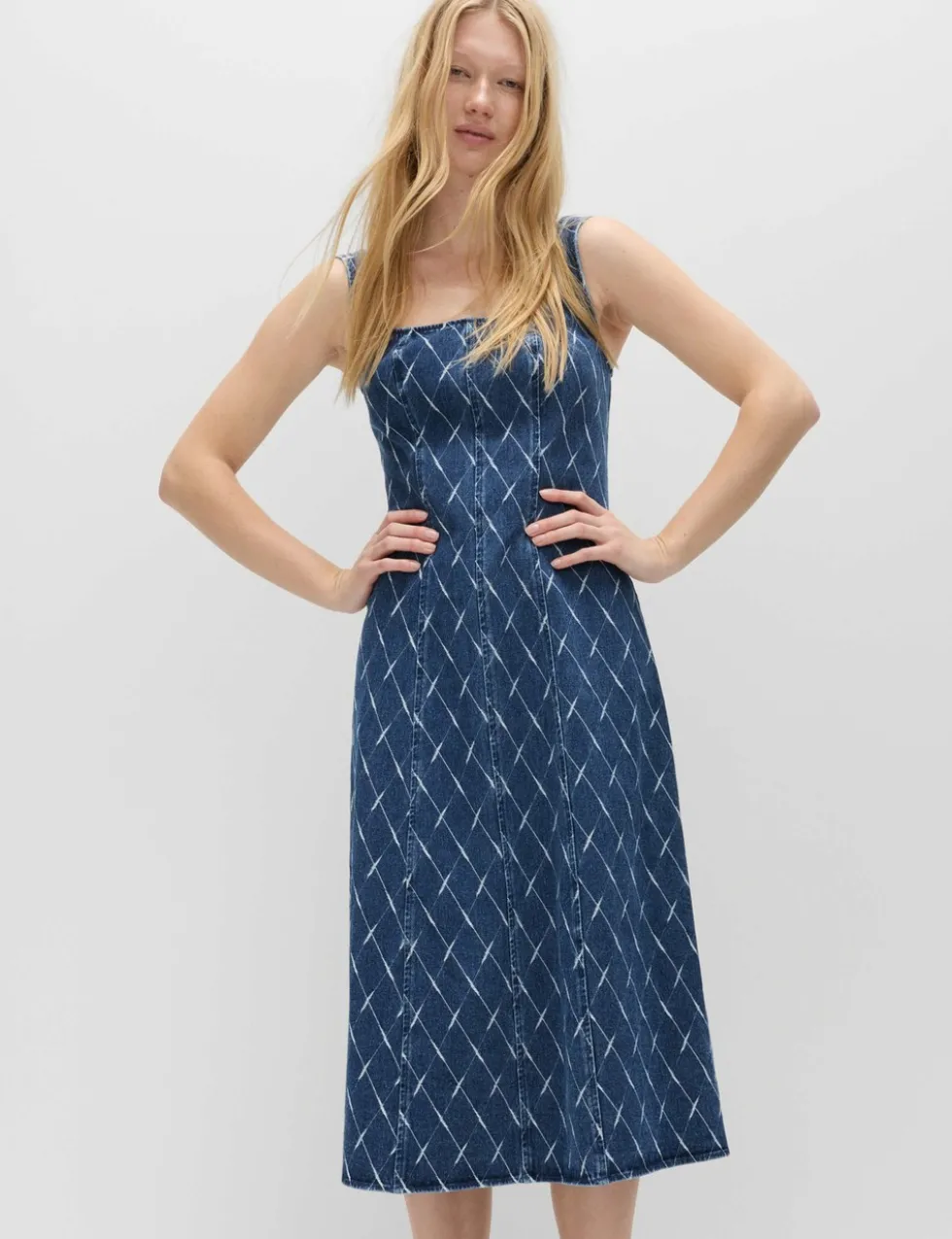 Denim Jacquard Midi Column Dress