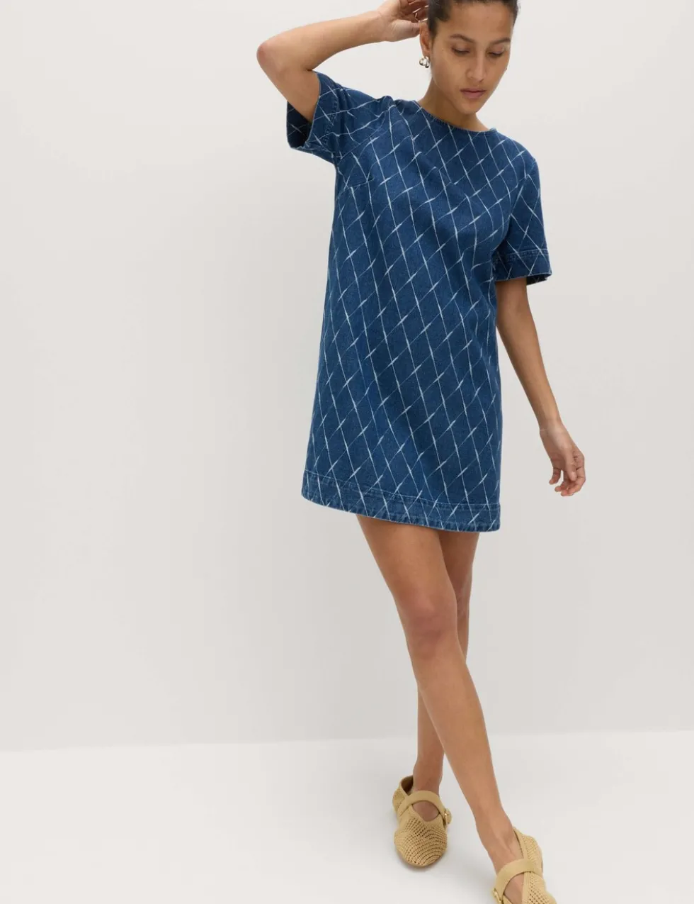 Denim Jacquard Mini T-Shirt Dress