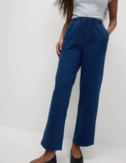 Denim Jersey Straight Leg Trousers