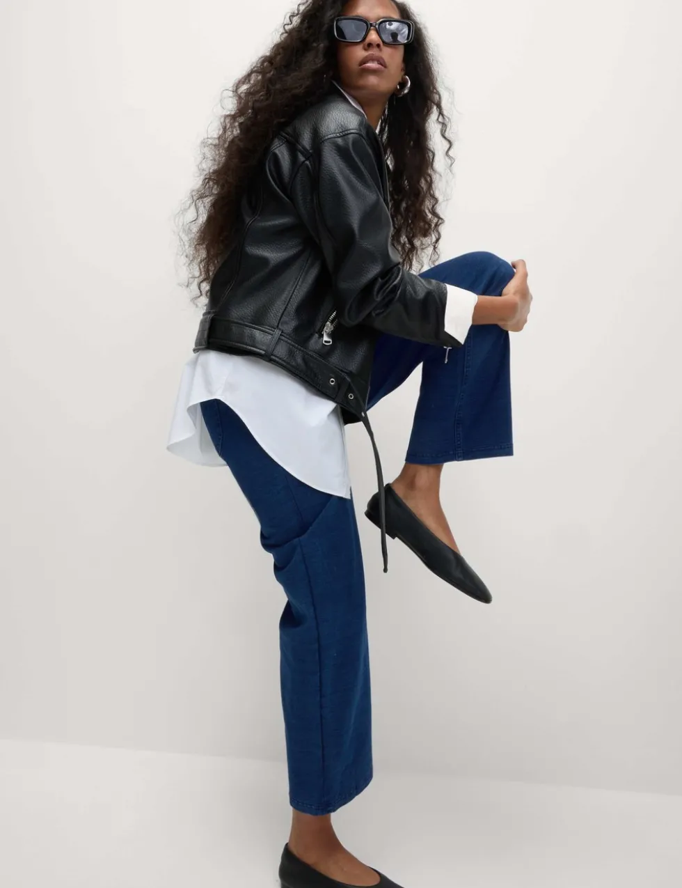 Denim Jersey Straight Leg Trousers