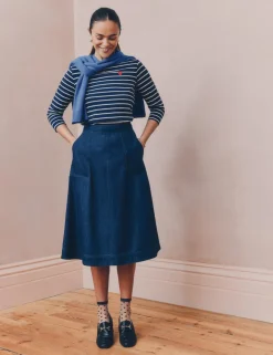 Denim Midi A-Line Skirt