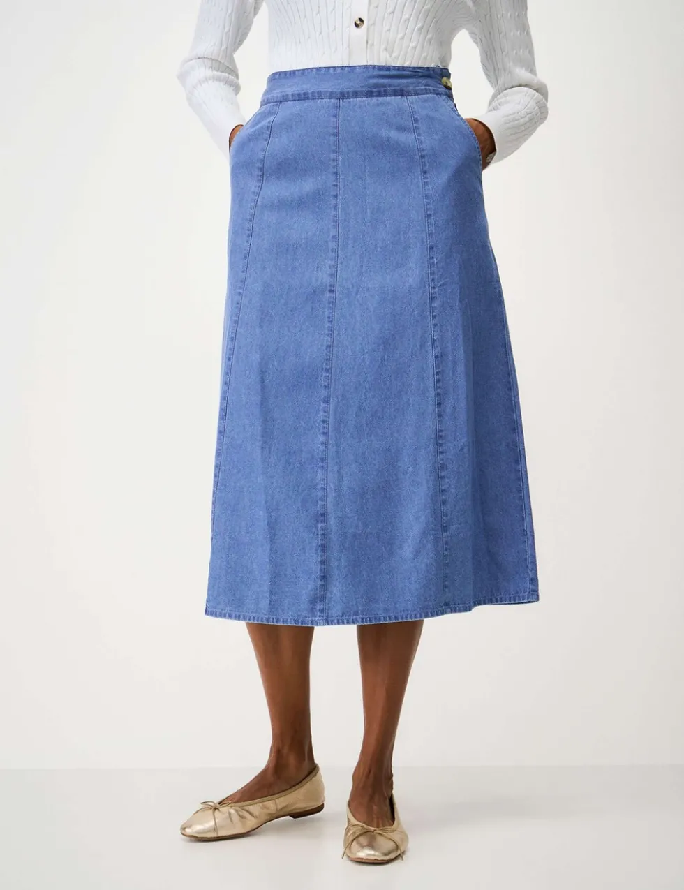 Denim Midi A-Line Skirt