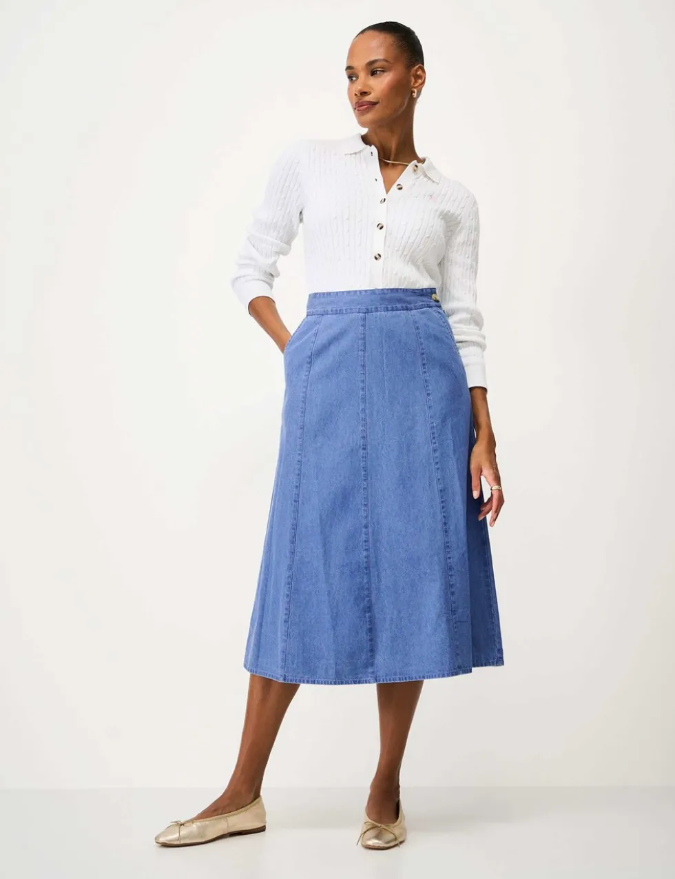 Denim Midi A-Line Skirt