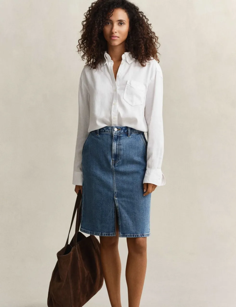 Denim Midi Pencil Skirt