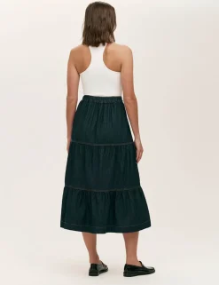 Denim Midi Tiered Skirt