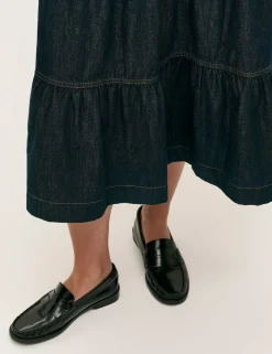 Denim Midi Tiered Skirt