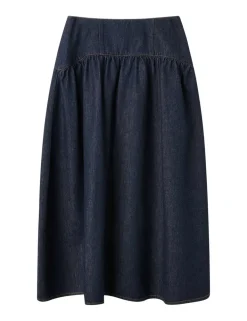 Denim Midi Tiered Skirt