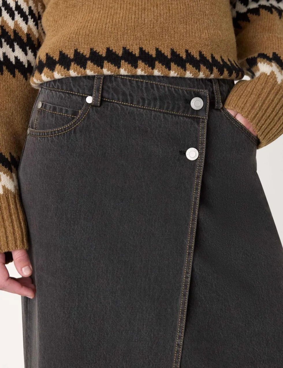 Denim Midi Wrap Skirt