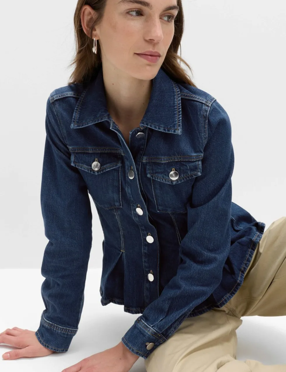 Denim Peplum Collared Jacket