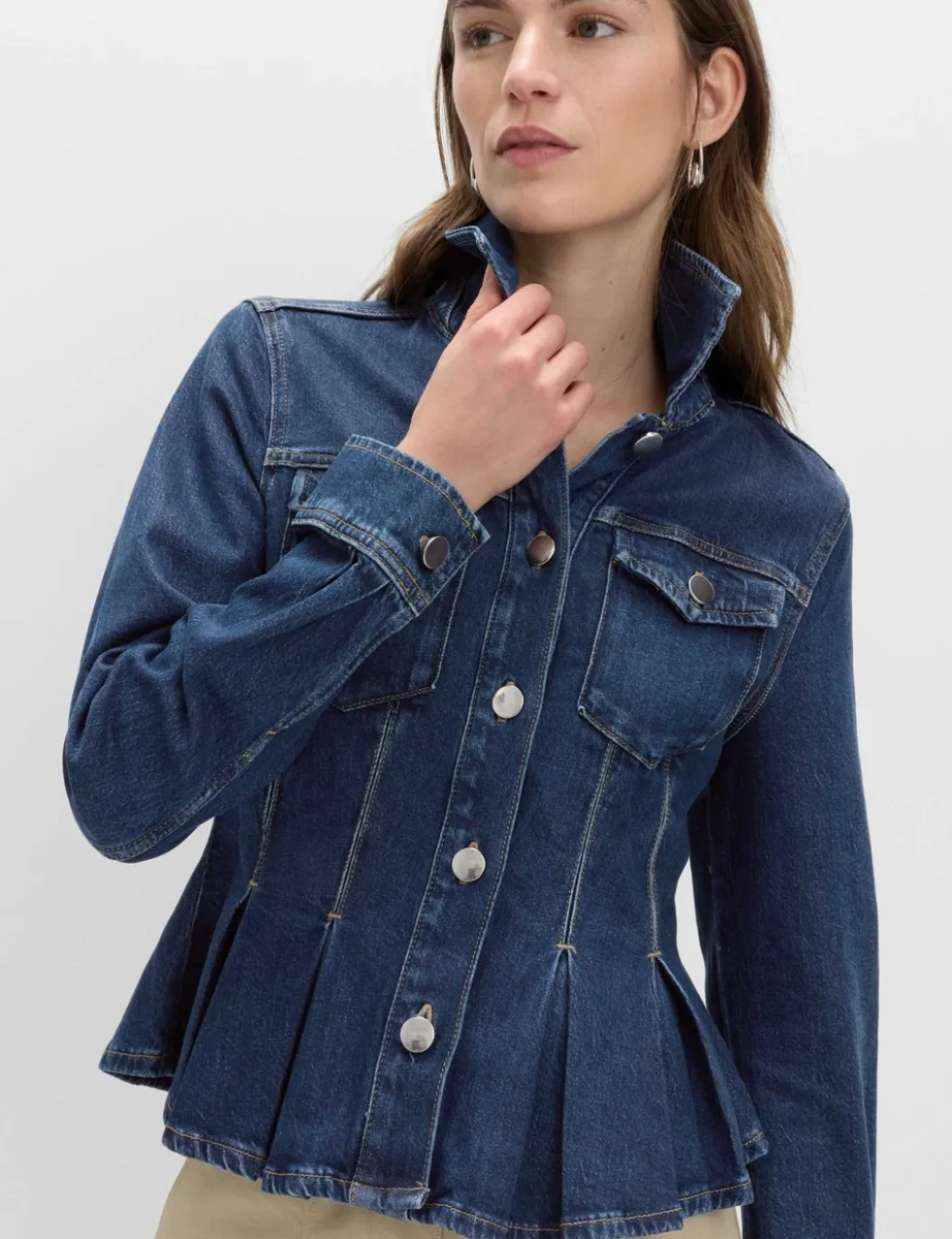 Denim Peplum Collared Jacket