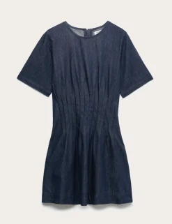 Denim Pintuck Mini Skater Dress