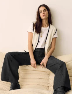 Denim Pintuck Wide Leg Jeans