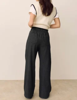 Denim Pintuck Wide Leg Jeans