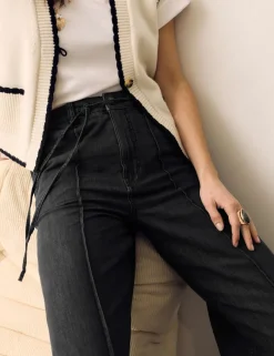 Denim Pintuck Wide Leg Jeans