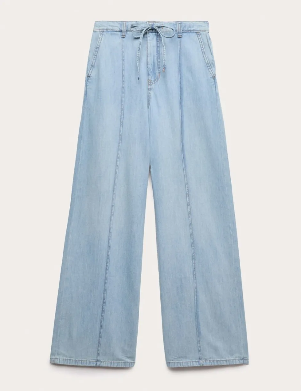 Denim Pintuck Wide Leg Jeans