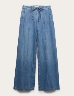 Denim Pintuck Wide Leg Jeans