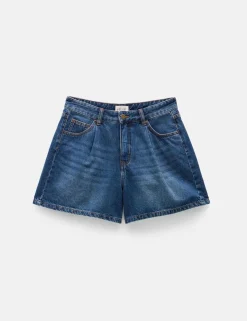 Denim Pleat Front Shorts