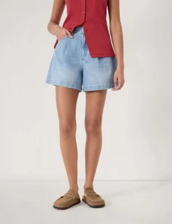 Denim Pleat Front Shorts