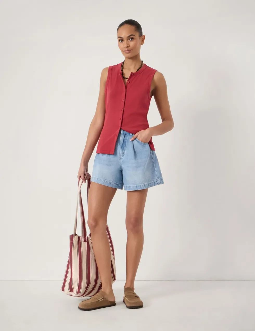 Denim Pleat Front Shorts