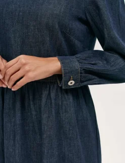 Denim Round Neck Midi Tiered Dress
