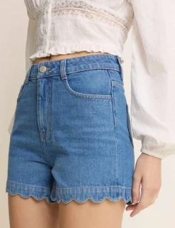 Denim Scallop Hem Shorts
