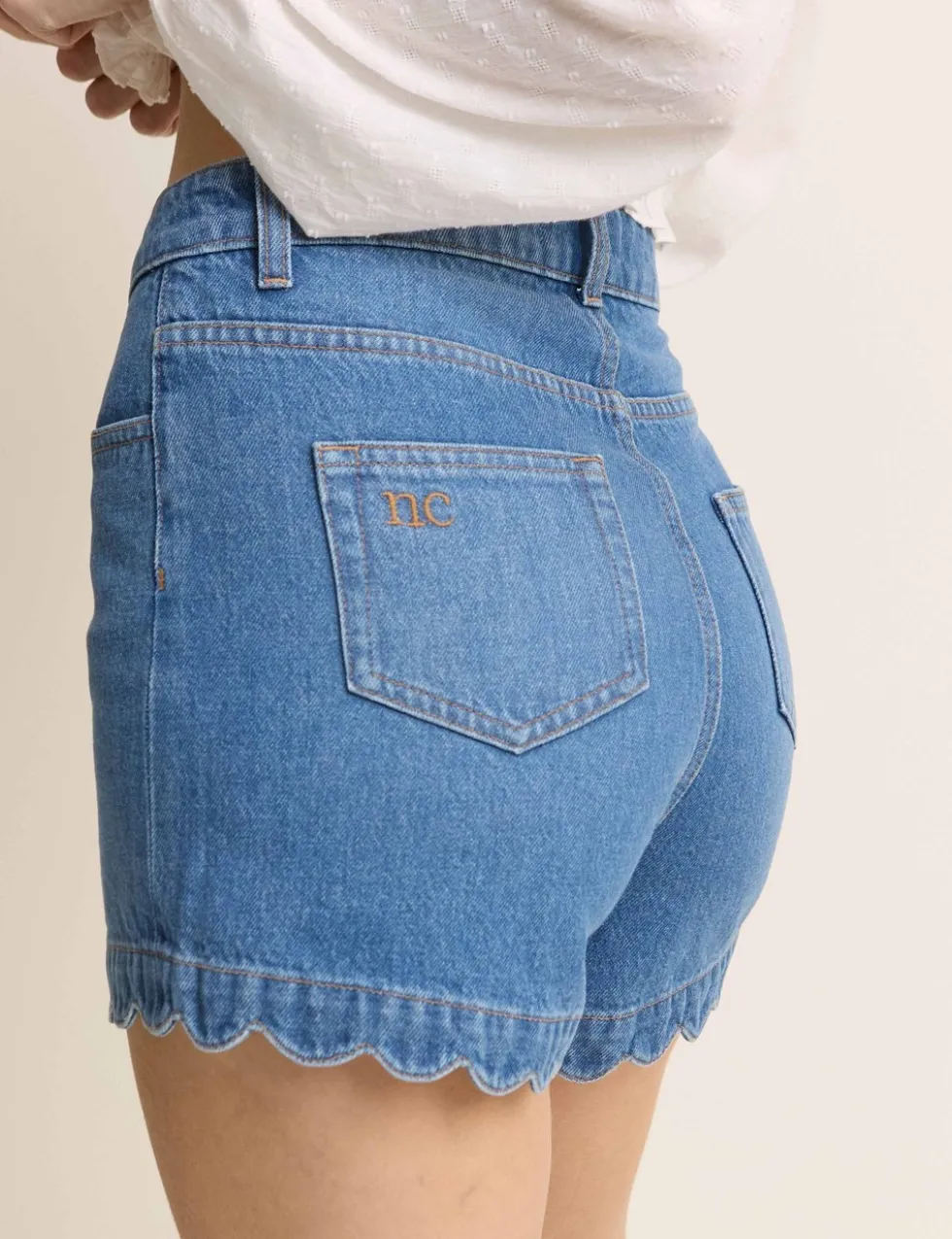 Denim Scallop Hem Shorts