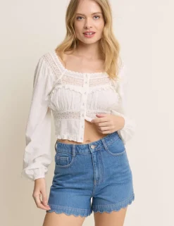 Denim Scallop Hem Shorts