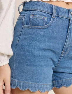 Denim Scallop Hem Shorts